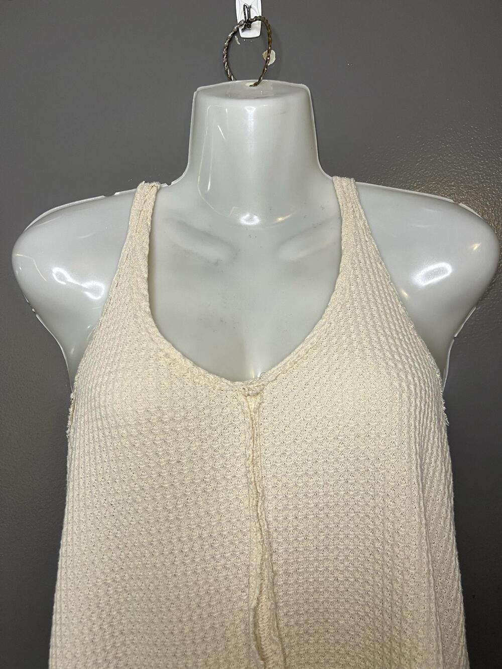 Blu Pepper Tank Top Womens Small White Waffle Knit Scoop Neck Lace Up Back